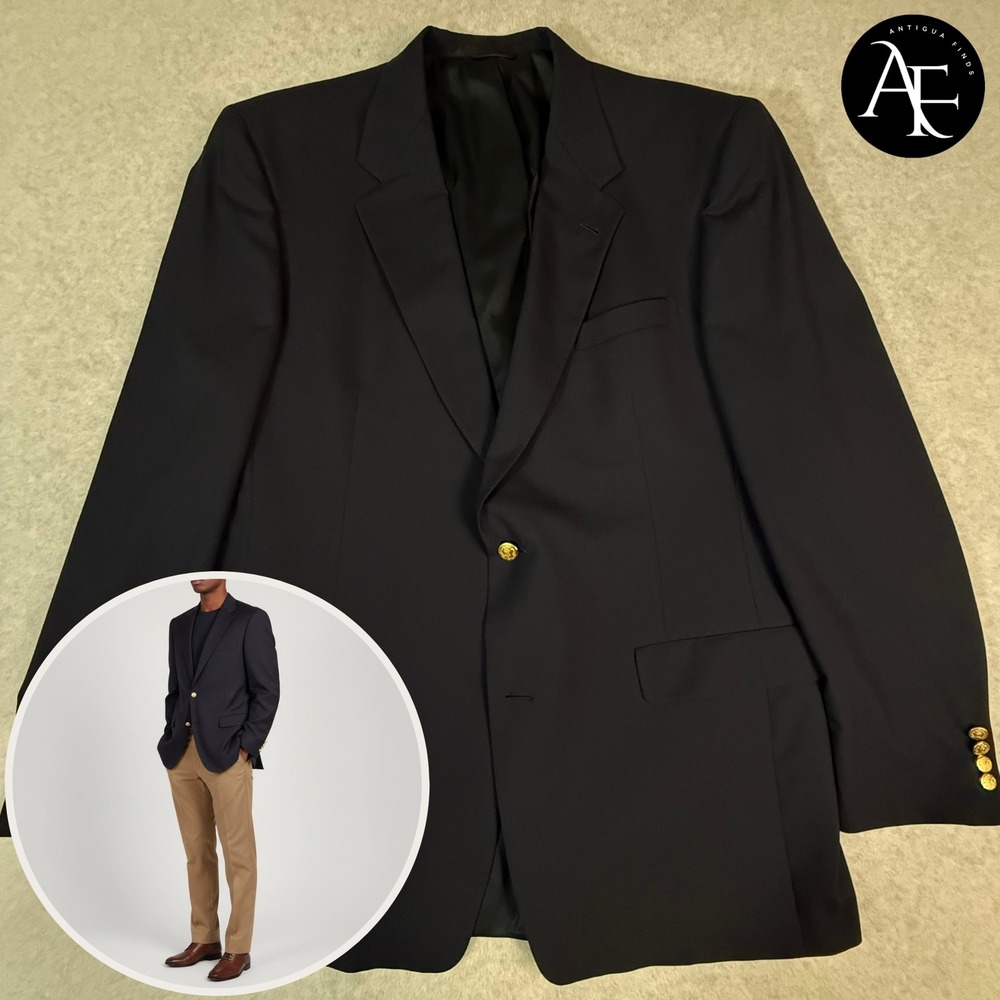 Hart Schaffner Marx Mens Navy Blue Wool Blazer Gold Buttons 46XL Extra‎ Long